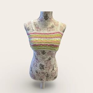 Zara Green and Pink Striped Crop Top